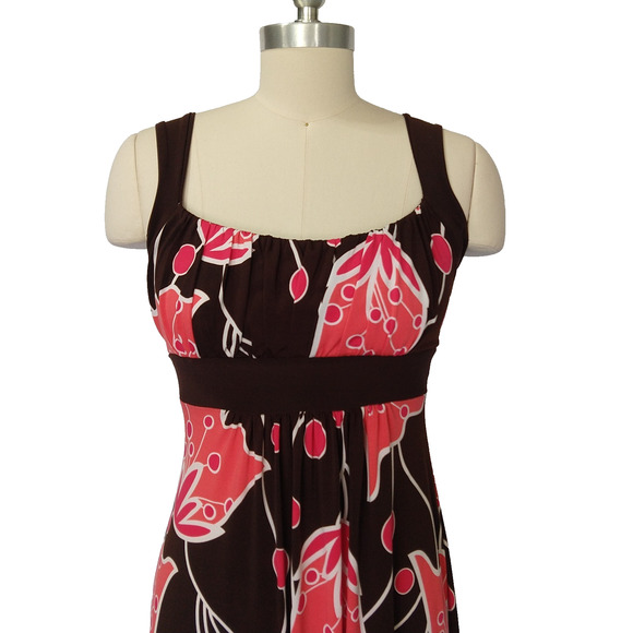 Vintage 90s Y2K B Smart Floral Maxi Dress Size 4 S Brown Pink Empire Sleeveless - Picture 3 of 8